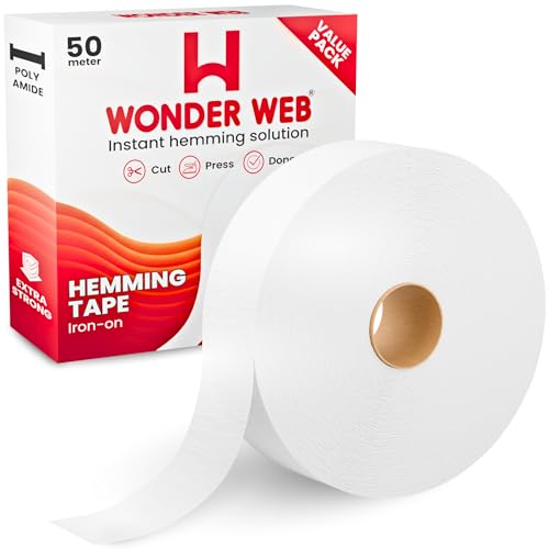 WONDER WEB Hemming Tape 50 Meter Premium Iron On Hemming Tape for Trousers Sewing & Fabric 60GSM Extra Strong Wonderweb Hem Adhesive Tape for Quick No-Sew Fixes Instant Hemming Solution