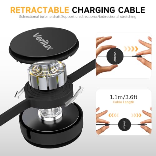Image of Verilux 3 in 1 USB to Type C Cable, PD 100W Multi USB A /C to USB C /Light-ning /Micro USB Cable, 3.6FT Retractable Car Charger Type C Cable for iPhone 16 /15 /14, Galaxy S24 /S23, Android, Laptop