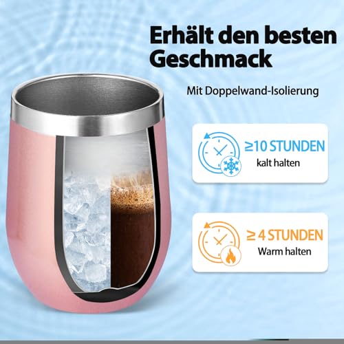 Volhoply 12oz Edelstahl Weinbecher mit Deckel Bulk 4 Pack,350ml Doppelwandige Vakuum stiellose Weingläser… – Ansicht 5