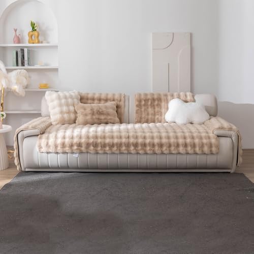 Genérico Piel sintética de Lujo Funda Sofa 3 Plazas, Felpa Antideslizante Cubre Sofas para Protector de Muebles Suave y Lavable para seccionales Beige 1 pieza/36 x47/90 * 120 cm
