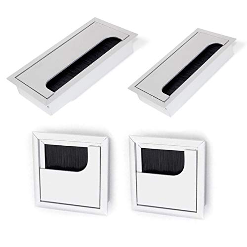 Ojal de Escritorio,CHENKEE 4 pz Tapa Agujero De Cable Tapa Pasacables Mesa Escritorio Pasacables Cuadrado De Cable Salida Tapa Aleación de aluminio Escritorio de Pasacables Tapa para Hogar y Oficina Cover