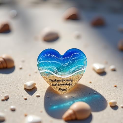 Ocean Pocket Heart, Handmade Natural Sea Glass Ornament, Mini Cute Beach-Themed Glass Gifts for Friends and Ocean Lovers Coastal Décor, 1.97'' (Thank You for Being Such A Wonderful Friend)