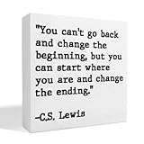 Inspirational Quotes Office Decor Wooden Box Sign for Home Office Desk Shelf Table Motivational Wall Decor Inspirational Gifts for Women Men Friends - C.S. Lewis 5 X 5 Inches (White)