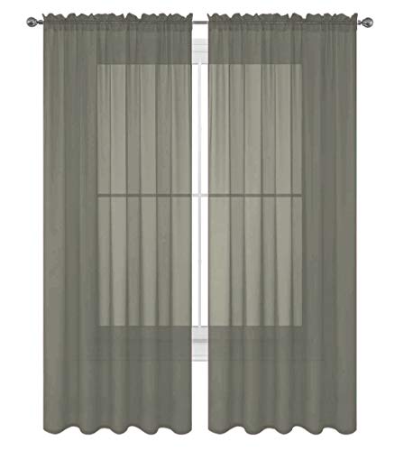 Decotex 2 Piece Solid Grey / Gray Elegant Sheer Curtains Fully Stitched Panels Window Treatment Drape 60" X 84" #TOP9