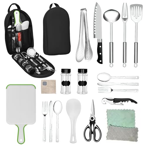 Camping Cooking Utensils Set, Camping Utensil Set for Campervan, Camping Travel Accessories Cooking Essentials, Camping Kitchen Utensil Organizer Travel Set, Kitchens Portable Cooking (18Pcs)