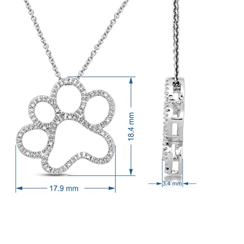 Jewelili Dog Paw Diamond Necklace Pendant In Sterling Silver 18 Inch Rolo Chain #TOP1