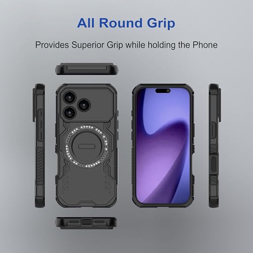 Image of amazon basics Back Case Cover for Oppo F33 Pro 5G | Magnetic Case with Built-in Metal Ring | Supports MagSafe Charger, Wallet & Car Mount | Shockproof Hybrid PC + TPU | Black