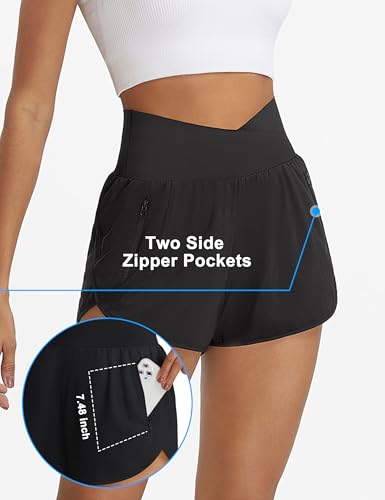 BMJL Women's Athletic Shorts High Waisted Running Short Pockets Gym Elastic Quick Dry Workout Shorts 2.5"3