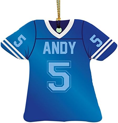 GiftsForYouNow Football Jersey Personalized Ornament - Blue, 3.5" x 3", Ceramic