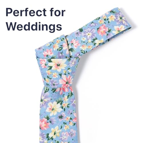 Image of Parquet Mens Floral Tie | Cotton Printed Skinny Necktie for Wedding | Spring & Summer