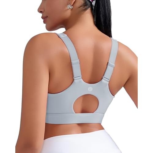 RUNNING GIRL Sports Bras for Women High Support, Adjustable Straps High Impact Molded Cup Sports Bra with Sewn in Pads Icy Grey Small