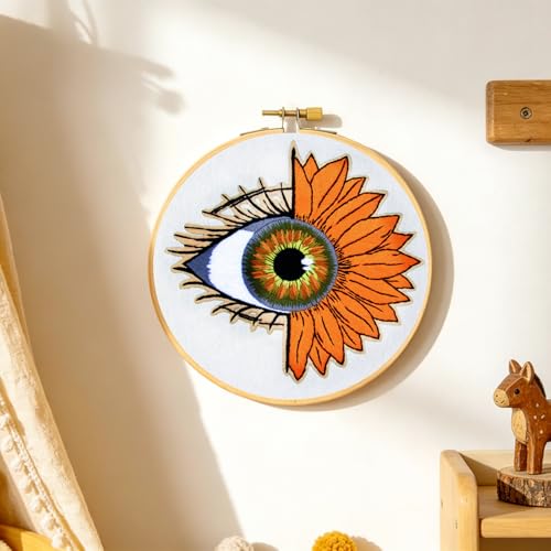 Image of Crafmanoe Sunflower Eyes Embroidery Kits for Beginners Adults, Hand Embroidery Starters Kits, Stamped Cross Stitch Kits Needlepoint Kits for Beginners Adult, Embroidery Hoop, Thread and Video Tutorial