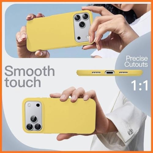 Image of Premium Liquid Silicone Case for iPhone 17 Pro - Slim Full Body Protective Back Cover with Soft Microfiber Lining, Anti-Slip Grip Scratch Resistant Phone Case (Yellow)