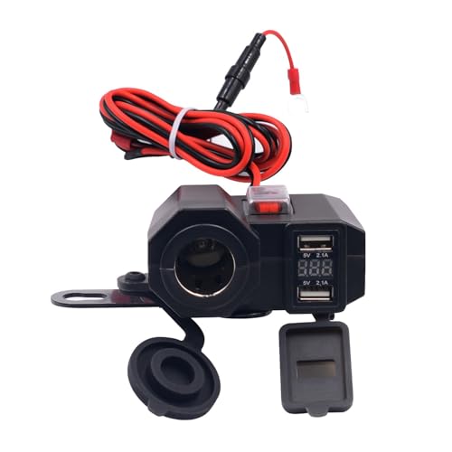 バイク用電源 バイク usb電源 防水 USB充電器 バイク USB2ポート PETCHOR バイク用USB充電器 オートバイ電源アダプター 4.2A 電圧計付 シガーライター搭載 シガーソケットポート USBチャージャー ON/OFFスイッチ オートバイのハンドルやサイドミラーに取り付け可能 スマホ/タブレット/GPSなどに充電 DC12V 過圧保護のサムネイル