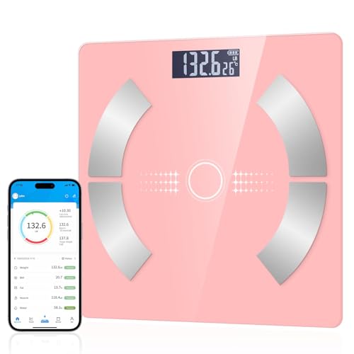 Smart Scale for Body Weight, Bathroom Digital Weighing Scale with BMI, Body Fat, Muscle Mass, Accurate Bluetooth Home User Health Equipment Sync Apps【Pink】