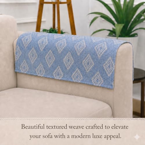 Image of STITCHNEST 'Verdant Rekhika Stories' Sofa Armrest Cover | Elegant Jacquard Fabric, Washable & Durable for Modern Living (18 x 22 Inches)