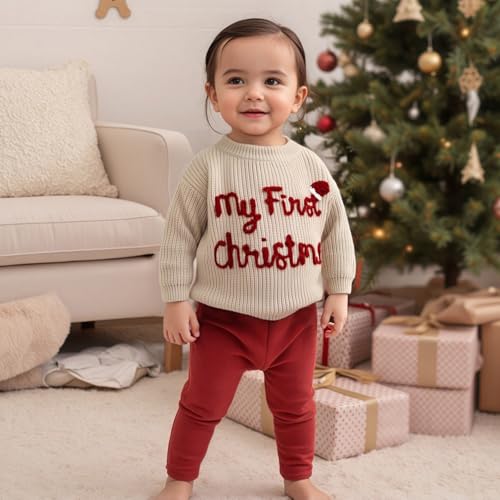 Toddler Baby Girl Boy Christmas Sweater Embroidery Letter Long Sleeve Knit Sweatshirt Top Xmas Fall Winter Clothes3