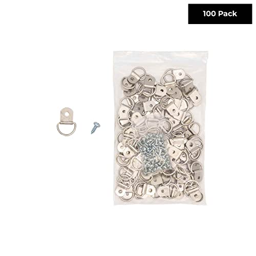Image of 26mm x 35mm Zinc-Plated D Ring Picture Hanger - Pack of 100 with Screws for Picture Frames & Mirrors