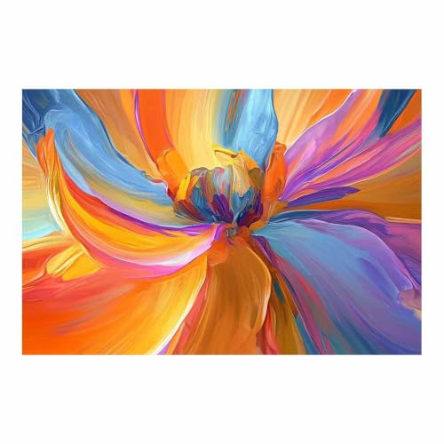 Affiche florale moderne grand format toile abstraite orange