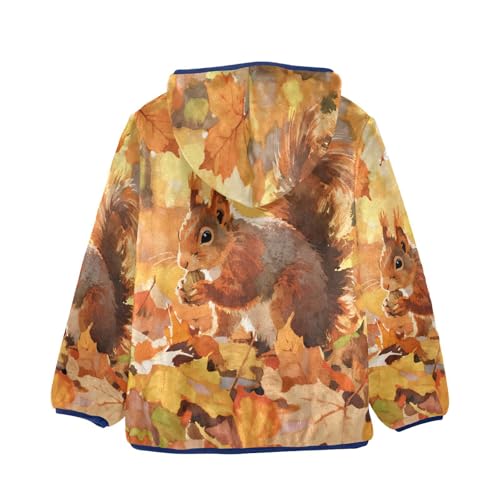 Autumn Squirrel Among Fallen Leaves Toddler Fleece Jacket Girl Boys Hooded Fleece Jacket Coat Warm2
