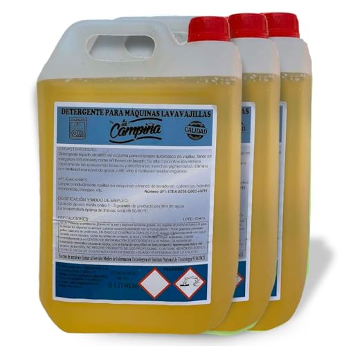 Jabon Líquido Máquinas Lavavajillas · Garrafas de 5 litros · Pack de 3 Unidades · Detergente Lavavajillas Liquido Desengrasante · Detergente para Lavavajillas Máquina Industrial