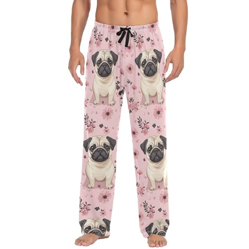 Pink Corgi Dog Pajama Pants Cute Paw Print Men's Pajama Bottoms Lounge Sleepwear PJs Casual Lightweight Sleep Pants XXL