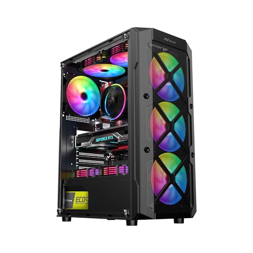 Image of Ant Value VM50 ARGB Mid-Tower Computer Case /Gaming Cabinet - Black | Support Micro ATX, M-ATX, ITX | Built-in USB 3.0 Port, Pre-Installed 4 ARGB Case Fans