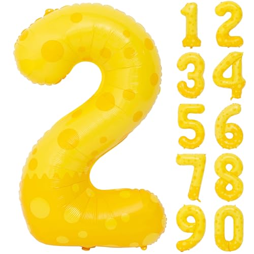 40in Yellow Polka Dot Number 2 Helium Foil Polyester Film Balloon Digital 2