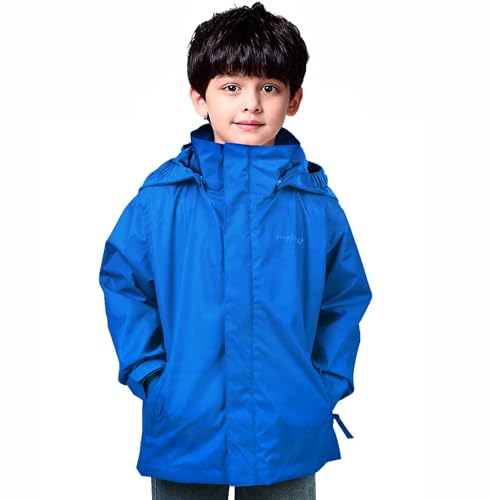 Image of YINGJIELIDE Boys Girls Waterproof Rain Jackets Kids Easy to Fold Windbreaker Lightweight Outdoor Hooded Raincoat