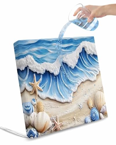 2 Pack Coastal Beach Waterproof Cushion Covers with Ties, Outdoor Patio Chaise Lounge Chair Seat Cushion Slip Covers Replacement(Only Cover) Blue Ocean Starfish Shell Seashore Sand 20