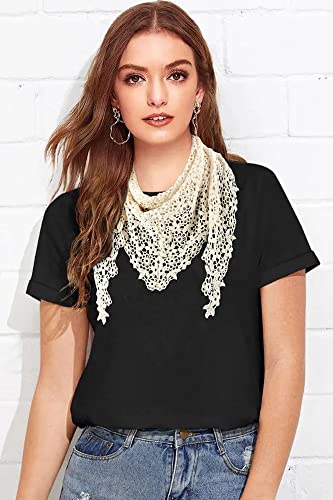 GERINLY Elegant Lace Crochet Neck Scarf Solid Color Triangle Shoulder Wrap For Women4