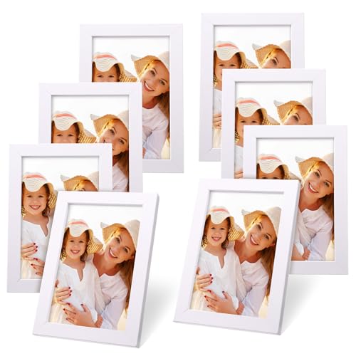 RosewineC Bilderrahmen 10x15 Weiß 8er Set Echtholz Bilderrahmen Set Holz Moderner eckiger MDF Holzbilderrahmen für Zuhause Büro Schule