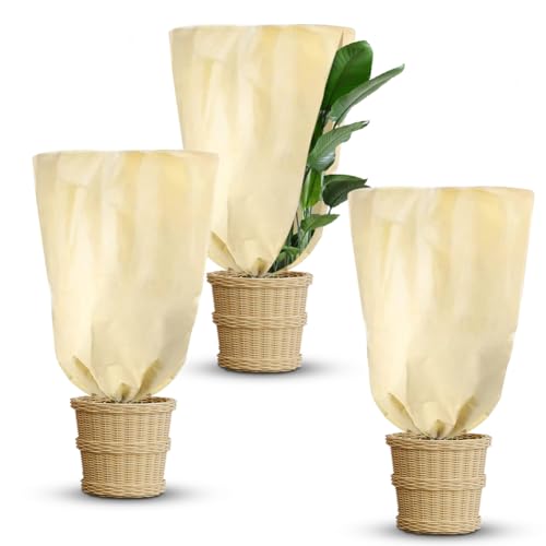Pflanzenschutz,Winterschutz für Pflanzen, Winter Protection Set for Plants,Winterschutz für Kübelpflanzen mit Reißverschluss Zugband 100 x 80 cm(3 Stück)