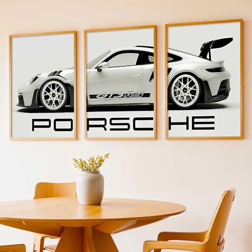 Image of HOMESY Sports Car Framed Posters Gift Items for Boys Room | Wall Decoration for Bedroom Living Room Office Gaming Room Decor | Sports Car Poster with Frame for Wall Decor Set Of 3 Size (10x13 inch, BROWN)