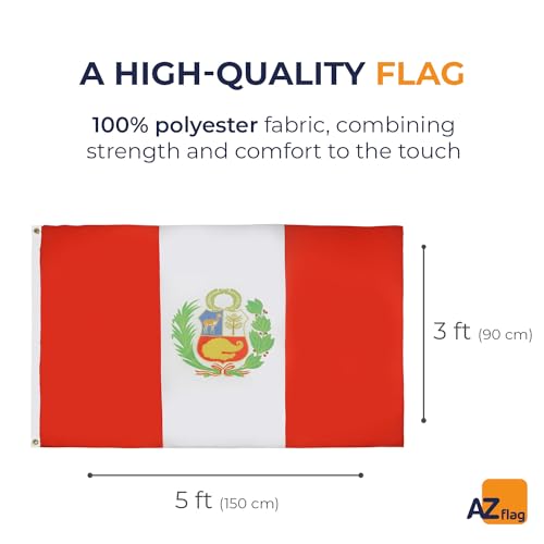 AZ FLAG, Peru Flag, 3x5 Ft, Light Polyester Peruvian Banner with Two Brass Eyelets, Fade Resistant, Vivid Colors - Image 2
