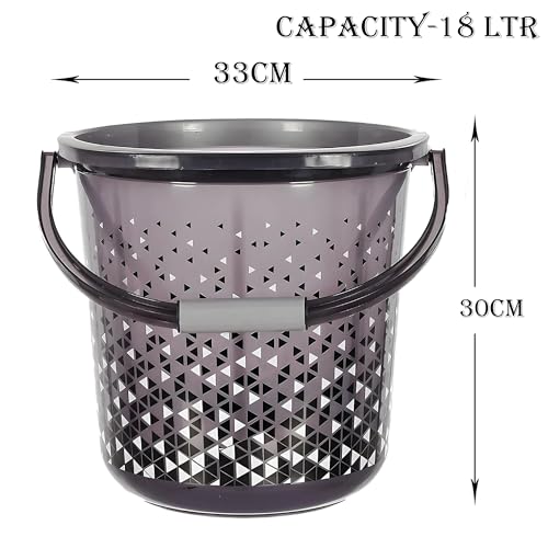 Image of Kuber Industries Pack of 2 Bucket 18 Litre | Balti for Bathroom | Water Bucket for Kitchen | Plastic Bucket for Mopping | Triangle Print | Black