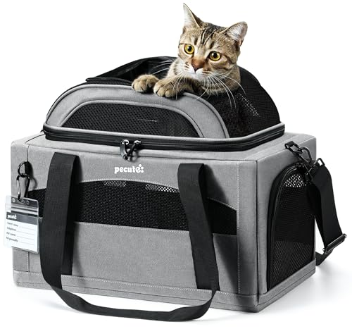 pecute Borsa per gatti aerei, borsa per il trasporto di animali domestici, leggera, pieghevole, per gatti e cani di piccola taglia, ideale per viaggi, Grigio Chiaro