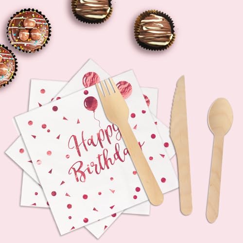 Miniatura 4 de Pyaili Cumpleaños Vajilla De Fiesta,193 Pcs Oro Rosa Blanco Vajilla Set Platos Fiesta Tazas Servilletas Cuchillos Tenedores Cuchara Y Mantel, Para Todo Tipo De Fiestas Temáticas -24 Invitados