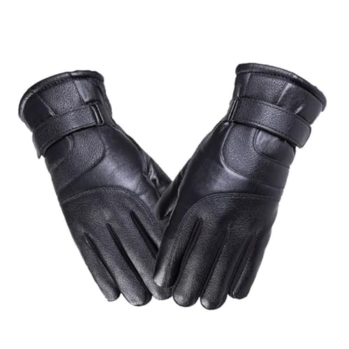 OUNONA 1Pair Windproof PU Leather Gloves for Winter Outdoor Sports Warm Cycling Climbing Gloves with Touchscreen Index Finger Slip Grip for Riding Black