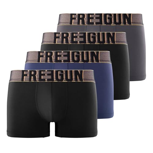 FREEGUN Caleçon Homme Multi-Sport, Boxer Homme, Doux, Agréable (Lot de 4), Noir Taille L