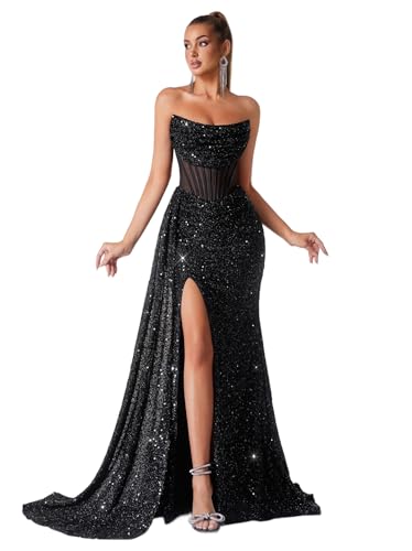 Cocktail Evening Gowns Formal Dresses for Women Sequin Tulle Wedding Guest Party Sexy Off Shoulder...