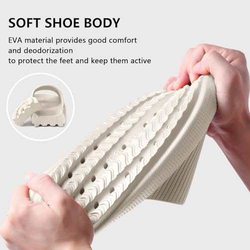 HEOAARG Badelatschen Herren Damen Original Badeschuhe Wolke Badeschlappen Rutschfest Schlappen Wolkenschuhe Weich Cozislides Slippers Flip Flops Innen & Außen,Beige,38-39 EU