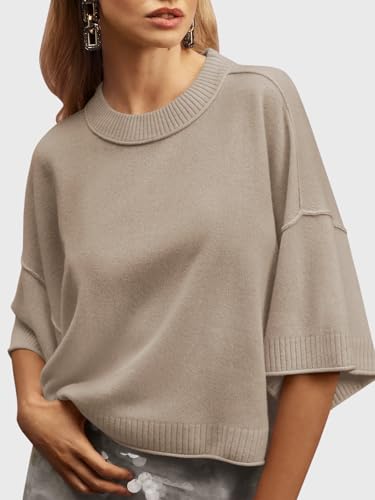 Image of Saodimallsu Womens Short Sleeve Sweater Summer Oversized Cropped Sweaters Casual Crewneck Lightweight Knit Tops