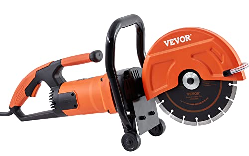 VEVOR Electric Concrete Saw, 9 in Circular Saw Cutter with 3.5 in Cutting Depth, Wet/Dry Disk Saw Cutter Includes Water Line, Pump and Blade, for Stone, Brick, Porcelain, Concrete, 1800W/15A Motor