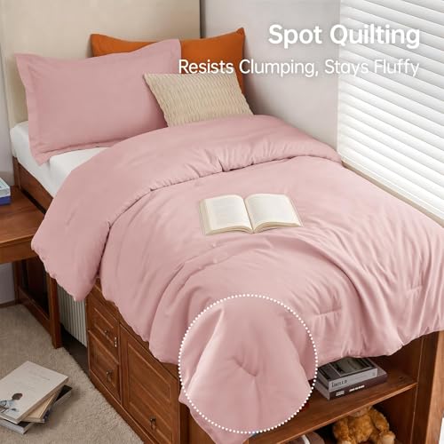 Image of MUXHOMO Twin /Twin XL Comforter Set, All Season Ultra Soft Down Alternative Bedding - 2 Piece Lightweight Bed Set Includes 1 Comforter (68 inchx88 inch) and 1 Pillow Shams (20 inchx26 inch), Rose Gold