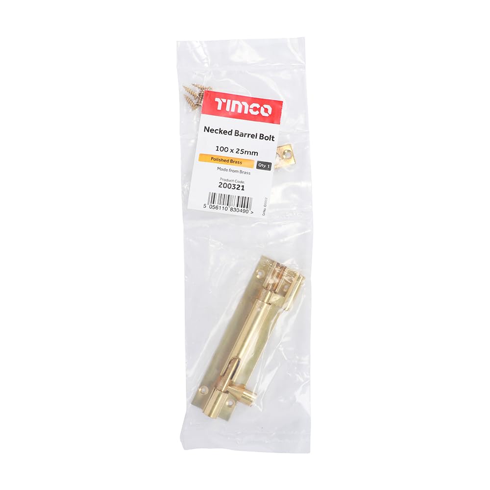 Timco Necked Barrel Bolt Polished Brass - 100 X 25Mm (1 Pack Bag)