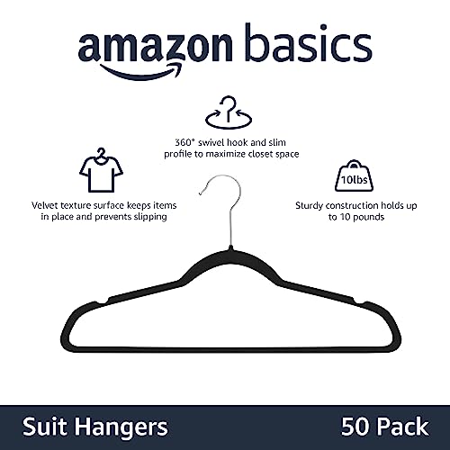 image for Amazon Basics Slim Velvet Non-Slip Space Saving Suit Clothes Hangers, 