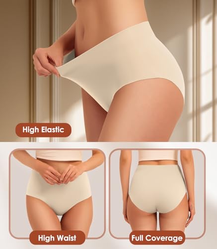 Image of Kalapa Seamless Womens Underwear High Waisted No Show Briefs Silky Stretch Breathable Full Coverage Ladies Panties Multi Pack