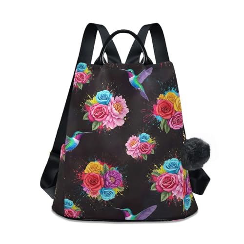 Sac à dos motif colibri floral grand volume polyester sergé voyage léger