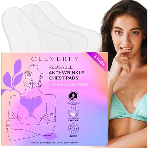 CLEVERFY Silicone Chest Wrinkle Pads Sleeping Reusable (3 Pack T-shape) - Decollete Anti Wrinkle Chest Pads - Silicone Patches for Wrinkles - Anti Wrinkle Patches for Decollete Wrinkle Prevention Cover
